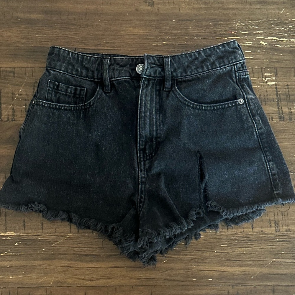 Black High-Waist Denim Shorts